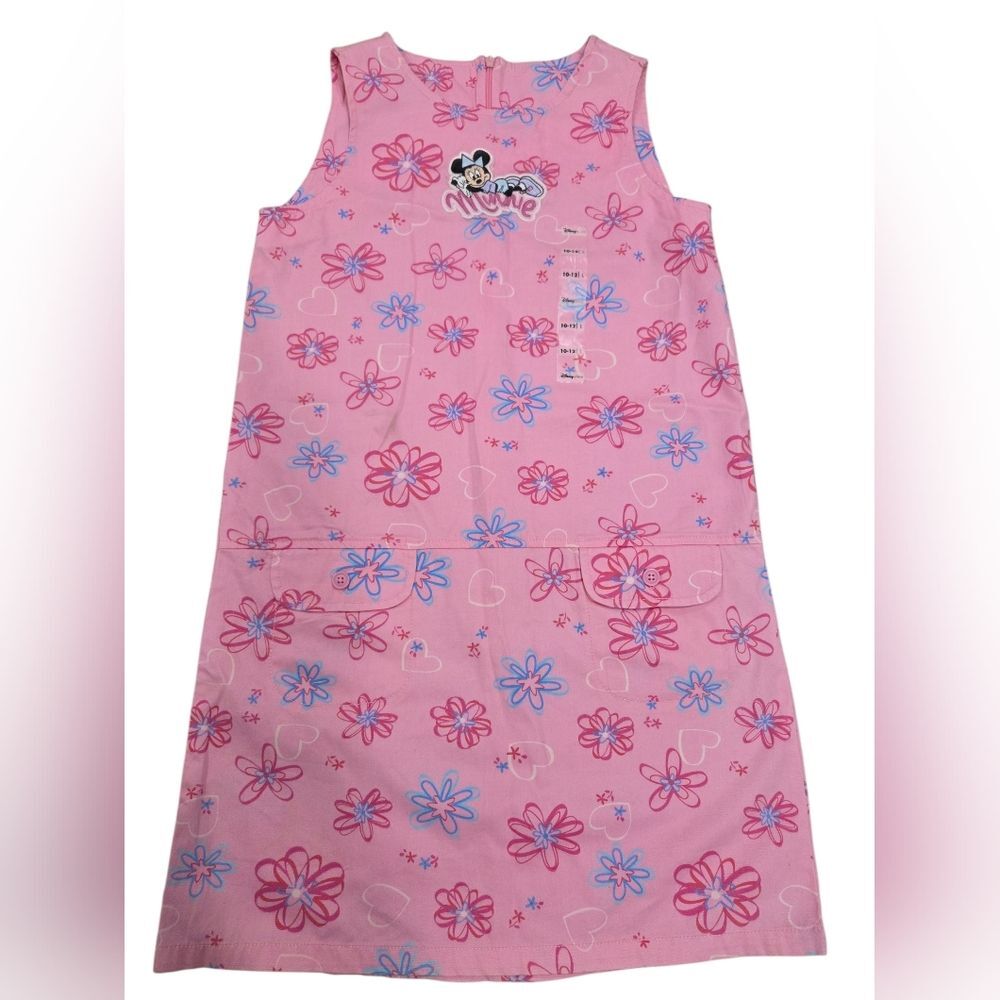 Disney Store Vintage 90s Pink Cotton Floral Minnie Embroidered Dress Size L